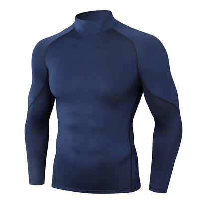 Men's High neck Long Sleeve Compression Shirts Cool Dry Sun Protection Sports Tights Undershirts Running Gym Tops