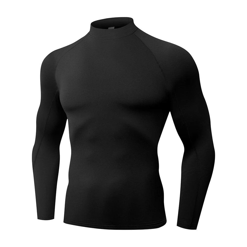 Men's High neck Long Sleeve Compression Shirts Cool Dry Sun Protection Sports Tights Undershirts Running Gym Tops