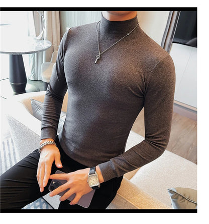 Men's T Shirts Autumn Winter New Turtleneck Long Sleeve T-Shirts For Men Clothing 2025 Slim Fit Casual Basic Tee Shirt Homme 5XL