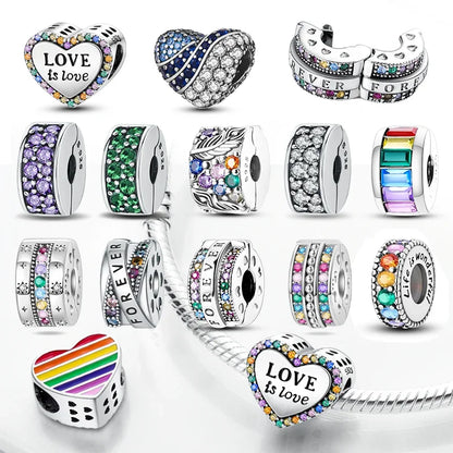 Real Silver 925 Clip Charms Heart Beads Stopper Safety Chain for Original Bracelet Making Fine Jewelry Gifts for Women Diy