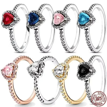 Hot selling 925 chapter pure silver heart-shaped ring, exquisite sparkling crystal charm ring, women's earth jewelry gift