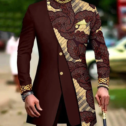 Classic African National Printing Batik Men's Casual 2PCS Suit For Wedding Dinner Event Suit terno masculinos complete costume