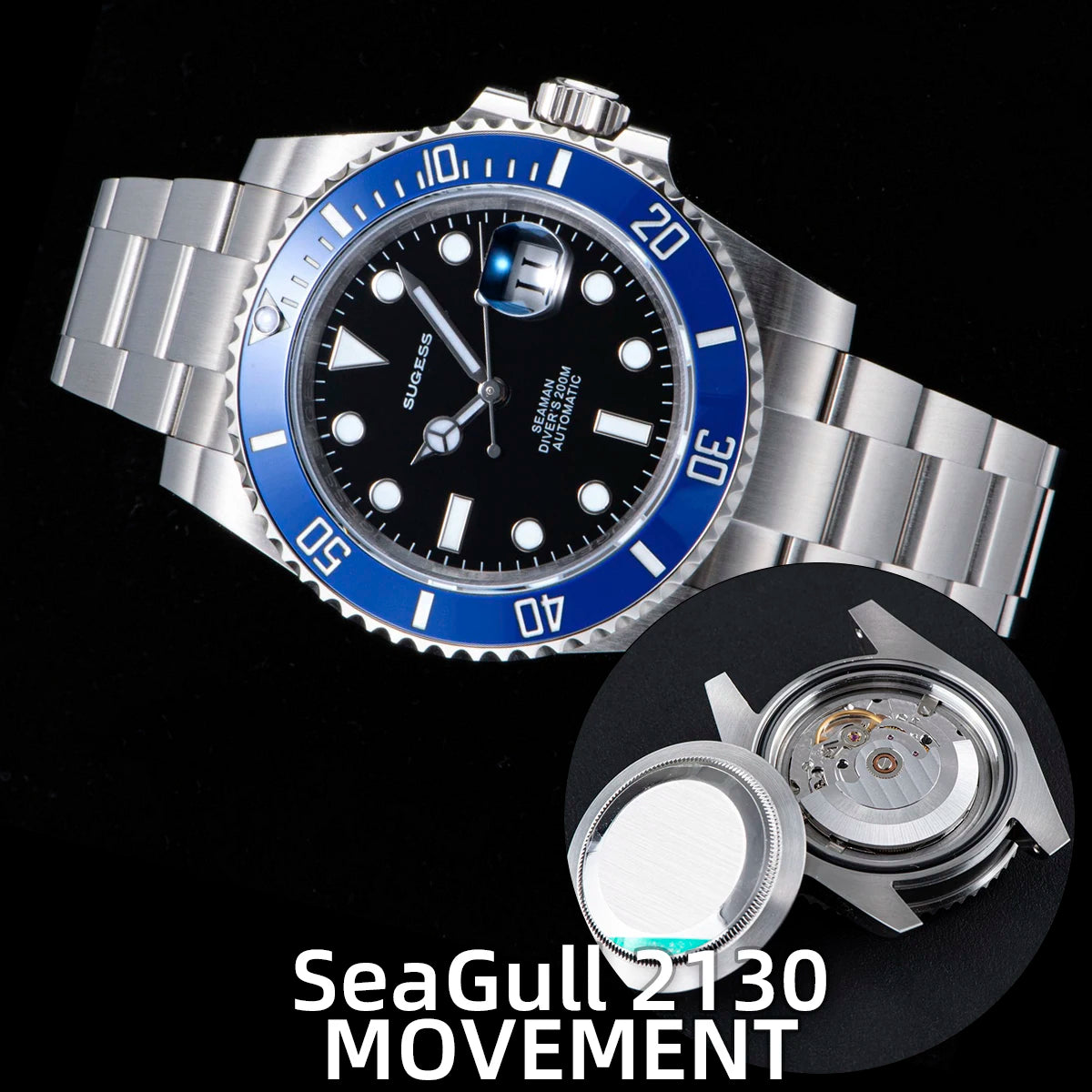 Sugess Watch of Men Diver NH35 Automatic Mechanical Wristwatch Date Sapphire Crystal Luminous Ceramic Bezel Waterproof 200M 2022