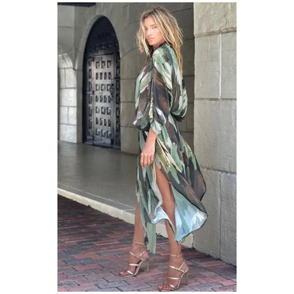 BIKINI Women Beach Dress Cover-Ups Long Stylish Tie Dye Open Front Beach Outfits Bathing Suit