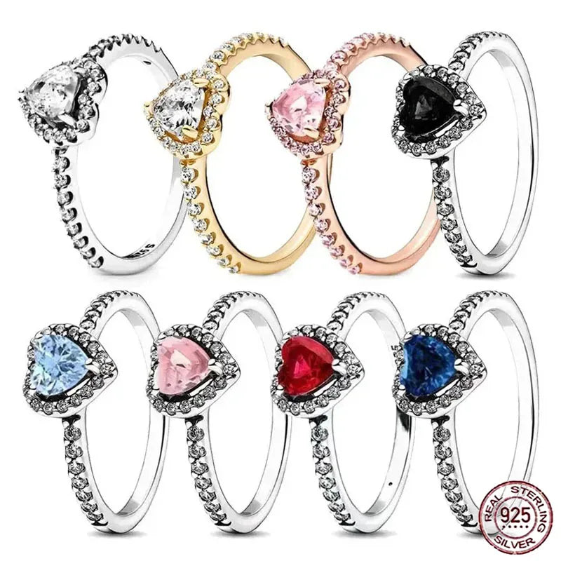 Hot selling 925 chapter pure silver heart-shaped ring, exquisite sparkling crystal charm ring, women's earth jewelry gift