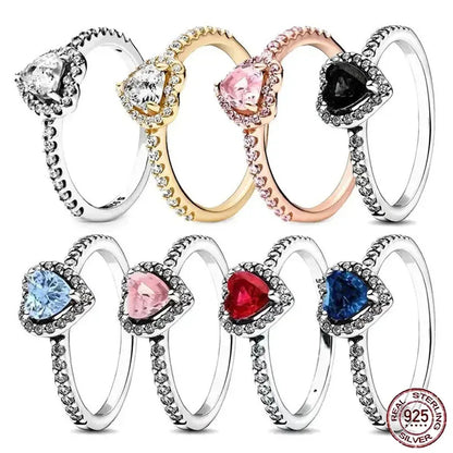 Hot selling 925 chapter pure silver heart-shaped ring, exquisite sparkling crystal charm ring, women's earth jewelry gift