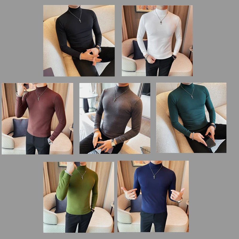 Men's T Shirts Autumn Winter New Turtleneck Long Sleeve T-Shirts For Men Clothing 2025 Slim Fit Casual Basic Tee Shirt Homme 5XL