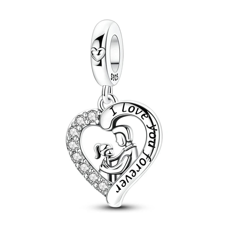 925 Silver Sparkling Cat Dog Charms Pendants Love Family Father Beads Fits Original Bracelet Gift for Women