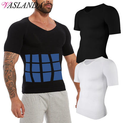 Mens Slimming Compression Shirt Body Shaper V-Neck Undershirt Shirts Workout Abs Abdomen Tummy Control Shapewear Tops