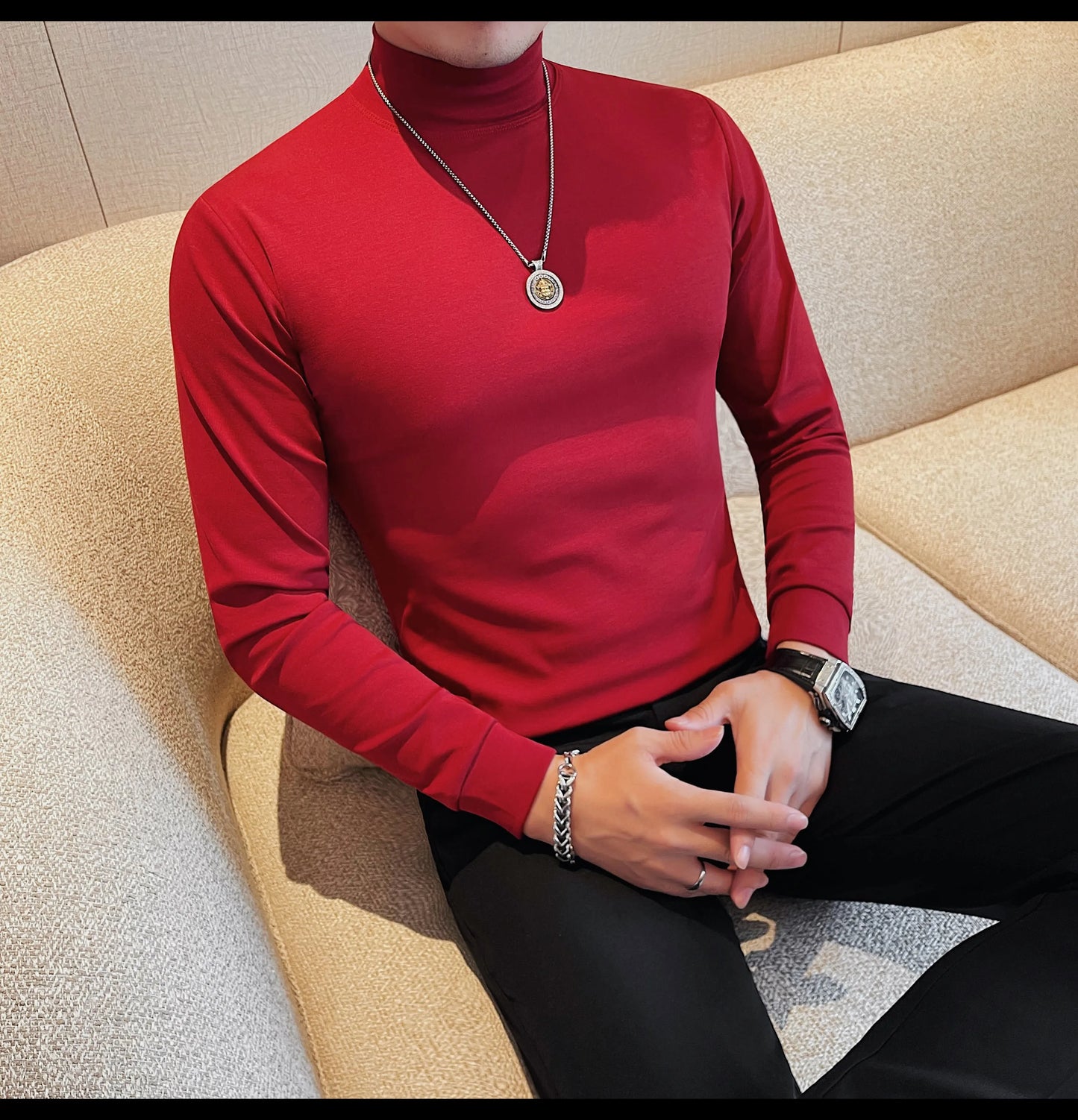 Men's T Shirts Autumn Winter New Turtleneck Long Sleeve T-Shirts For Men Clothing 2025 Slim Fit Casual Basic Tee Shirt Homme 5XL