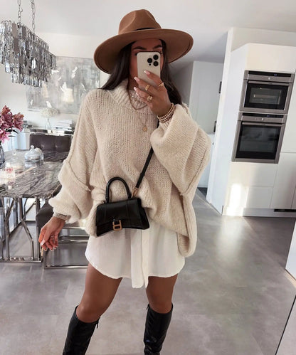 New Fall/winter Women's Sweater Solid Color Semi-turtleneck Casual Commuter Style Knit Pullover Loose Sweater Simple All-match