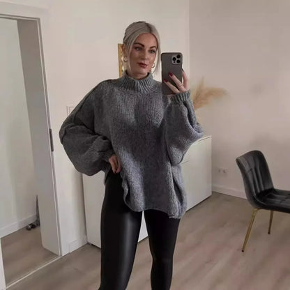 New Fall/winter Women's Sweater Solid Color Semi-turtleneck Casual Commuter Style Knit Pullover Loose Sweater Simple All-match