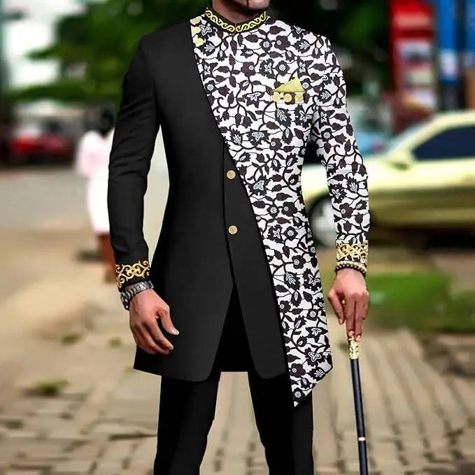 Classic African National Printing Batik Men's Casual 2PCS Suit For Wedding Dinner Event Suit terno masculinos complete costume