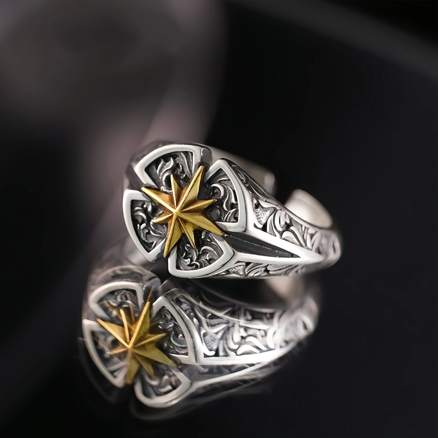 Retro Polaris North Star Adjustable Open Ring For Men Punk Gothic Edgy Copper Jewelry Unisex Accessories Good Fortune Love Gift