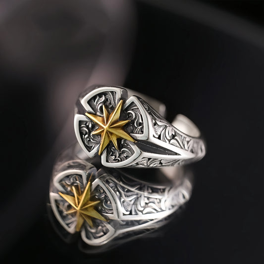 Retro Polaris North Star Adjustable Open Ring For Men Punk Gothic Edgy Copper Jewelry Unisex Accessories Good Fortune Love Gift