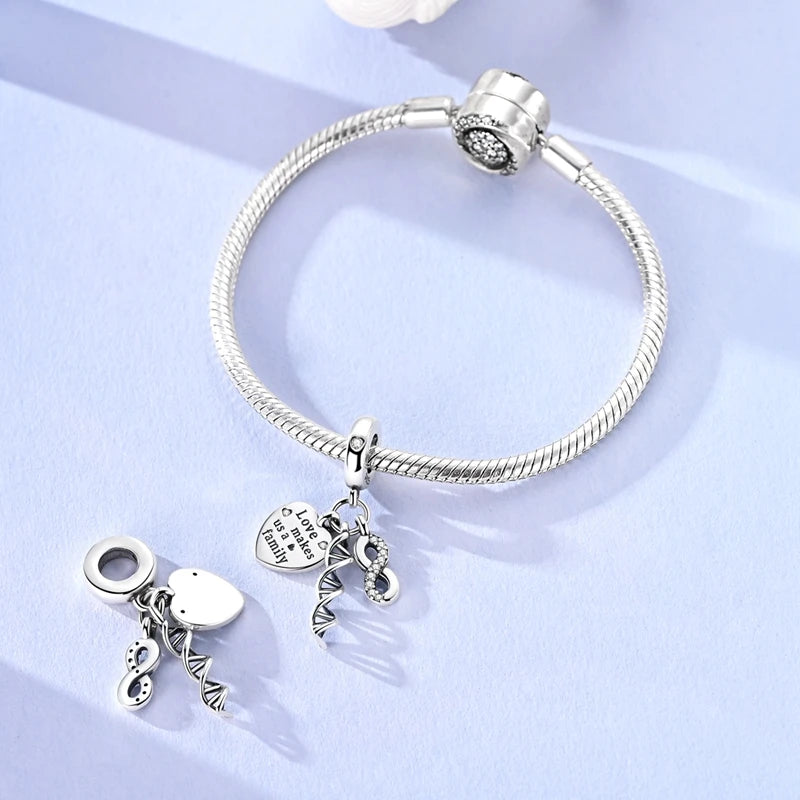 925 Silver Sparkling Cat Dog Charms Pendants Love Family Father Beads Fits Original Bracelet Gift for Women