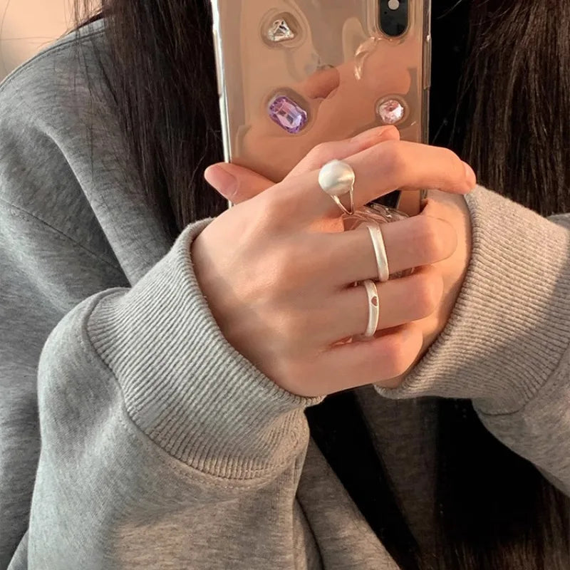 Korean Style Niche Frosted Combination Rings for Women, Fashionable, Simple, Everyday Korean Style Stackable Rings, Unique Autumn and Winter Statement Index Finger Rings