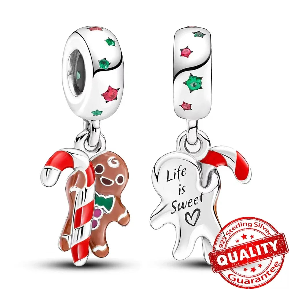 Original 925 Sterling Silver Christmas Charms Santa Claus Reindeer Snowflake Beads Fit Necklace Bracelets DIY Gifts Fine Jewelry