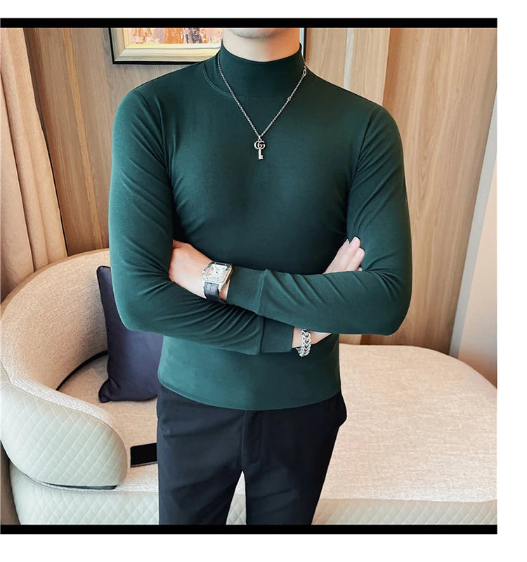 Men's T Shirts Autumn Winter New Turtleneck Long Sleeve T-Shirts For Men Clothing 2025 Slim Fit Casual Basic Tee Shirt Homme 5XL